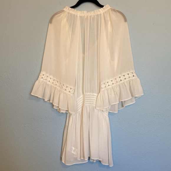 Ramy Brook Womens Size XS White Sheer Beach Swim Cover Up Smocked Waist Tassels - Picture 9 of 12